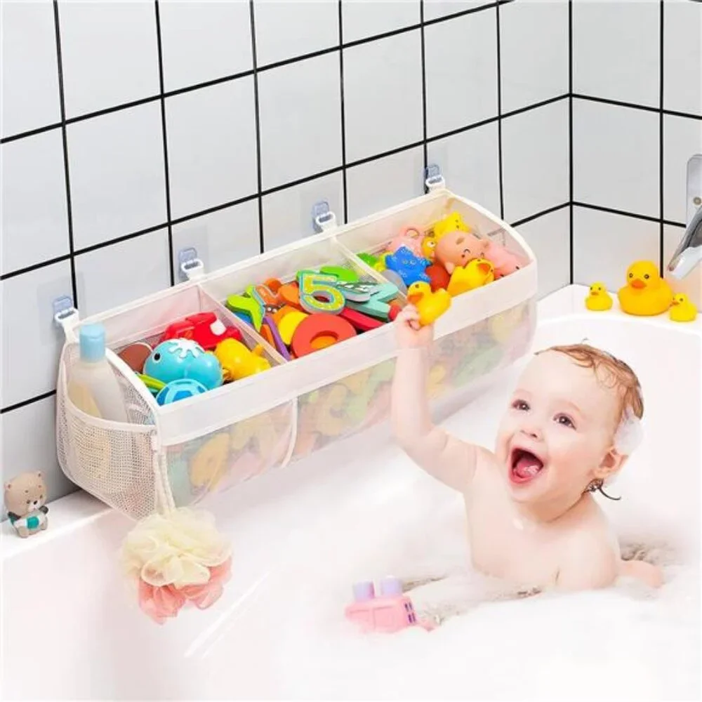 3 Compartment Horizontal Large Openings Bath Toy Organizer for Tub, Toy Storage